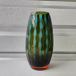 Art Glass Vase Green Blue Orange Swirl Decorative Home Decor